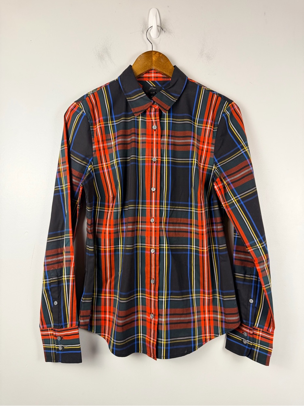 J Crew Women's 10 Slim Stretch Perfect Holiday Tartan Plaid Shirt Button